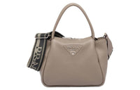 PRADA Leather Shoulder Bag Crossbody Bag Handbag Small Size Women's Mud Gray