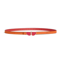 HERMES Lizard Skin Rose Gold-Plated Leather Belts Women's Brown/Red Width 1.3CM