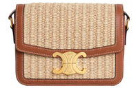 CELINE Plant Material Cow Leather Patchwork Shoulder Bag Crossbody Bag Women's Natural Color/Tan