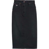 PRADA Logo-Patch Slit Denim Midi Skirt