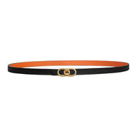HERMES Calfskin Leather Belts Women's Black Orange Width: 1.3cm