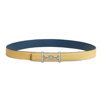 HERMES Calfskin Leather Belts Women's Blue/Yellow Width 2.4CM