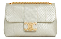 CELINE Snake Leather Handbag Shoulder Bag Medium Size Women's White