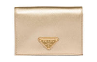 PRADA Saffiano Leather Wallet Small Size Women's Gold