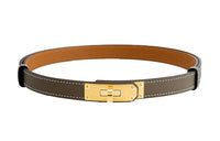 HERMES Cow Leather Leather Belts Unisex Elephant Gray/Gold Brown 1.8cm