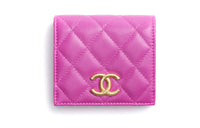 CHANEL Embossed Shiny Calfskin Pocket Wallet Small Size Women's Purple