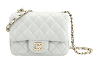 CHANEL Sheepskin Square Chubby Clutch Shoulder Bag Crossbody Bag Mini Women's Light Gray Blue