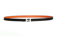 HERMES Double-Sided H Label Leather Belts Women's Black/Orange Width 1.3CM