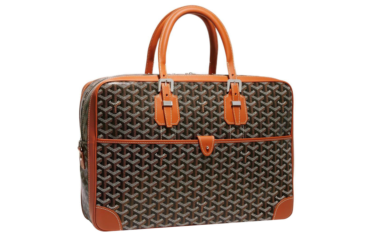 GOYARD Ambassade Canvas With Leather Handbags Briefcases Medium Size Men's Black/Brown