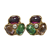 SAINT LAURENT Gold-Plated Artificial Pearl Resin Clip-On Earrings Women's Gold