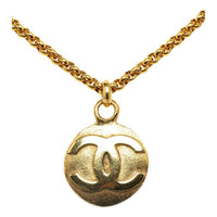 CHANEL 1980 1990 Cc Plated Circle Pendant Necklace Costume Necklace