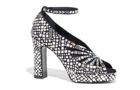 CHANEL Chunky Heel High Heels 11cm Women's White Black