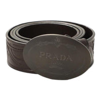 PRADA Badge Design Plate Buckle Leather Belts Men's Brown