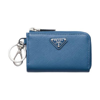 PRADA Saffiano Calfskin Card Holder Mini Men's Pilot Blue