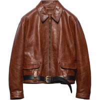 PRADA SS24 Leather Jacket Women's Rosewood Wood Color