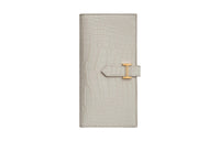 HERMES Bearn Crocodile Leather Wallet Women's 8L Beton Glacier White