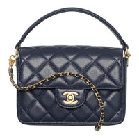 CHANEL Cow Leather Shoulder Bag, Crossbody Bag, Handbag Mini Women's Marine Blue