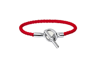 HERMES Calfskin Palladium-Plated Bracelets Unisex Red