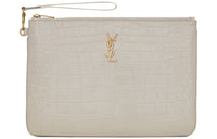 SAINT LAURENT UPTOWN Cow Leather Laptop Bag Clutch Women's Dark Beige