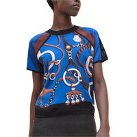 HERMES Multicolor Ribbed Binding Crew Neck Short-Sleeved T-Shirt Women's Bay Blue