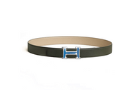 HERMES Multicolor Design Smooth Buckle Leather Belts Men's Green Width: 3.2CM