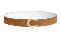 HERMES Double Sided Design Smooth Buckle Leather Belts Men's Brown/White Width 3.8CM