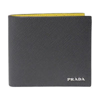 PRADA Cow Leather Wallet Men's Gray & Yellow