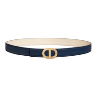 HERMES Gold-Plated Metal Calfskin Leather Belts Women's Blue Width 2.4CM