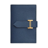 HERMES Bearn Epsom Calfskin Wallet Mini Women's 7U Navy Navy