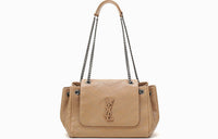 SAINT LAURENT Nolita Lambskin Shoulder Bag Small Size Women's Dark Beige & Light Brown