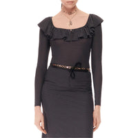 CHANEL All Over Print Slim Fit Long-Sleeved T-Shirt Women's Black White