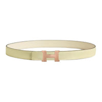 HERMES Rose Gold Plated Leather Belts Women's Nata/Yellow Milton Width 2.4CM