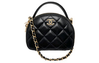 CHANEL Lambskin Small Round Bag One Shoulder Crossbody Clutch Small Size Women's Black