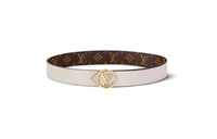 LOUIS VUITTON Double-Sided Decoration Smooth Buckle Leather Belts Women's Gray Width 3.5CM