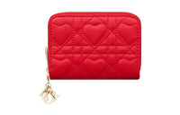 DIOR Lady Dior Sheepskin Coin Purse Small Size Women's Red