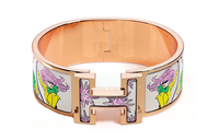 HERMES Enamel Rose Gold-Plated Bangles Women's Gold