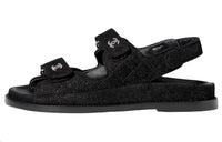 CHANEL Sparkle Sandal Black Silver Suede Kidskin