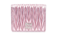 MIU MIU Matelassé Embossed Calfskin Wallet Women's Pink