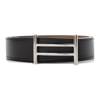 HERMES Calfskin Palladium-Plated Leather Belts Unisex Black Width: 3.2CM