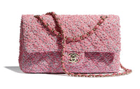 CHANEL Classic Flap CF Tweed And Gold Metal Chain Shoulder Bag Women's Pink