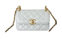 CHANEL Sheepskin Chain Bag Shoulder Bag Crossbody Bag Small Size Women's White