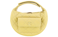 CHANEL Grained Litchi Cow Leather Crescent Moon Bag Clutch Mini Women's Yellow