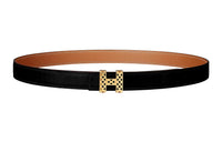 HERMES Double-Sided Gold Buckle Epsom Calfskin Double-Sided Leather Belt Women's Black/Brown Width: 2.4cm