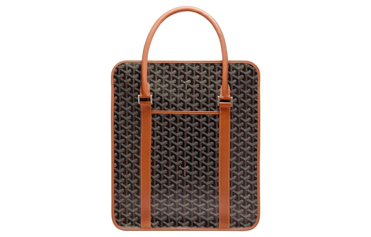 GOYARD Bourgogne Canvas With Leather Handbag Unisex Black/Tan