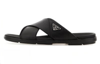 PRADA Triangle Logo Slip On Sandals