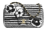 CHANEL Embroidered Cotton With Patchwork And Sequins Shoulder Bag Crossbody Bag Mini Women's Black & White
