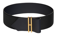HERMES Elegant Delicate Gold Buckle Swift Calfskin Belt Women's Black Width 6.6CM