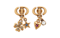 DIOR Metal Resin Pearl Crystal Earrings Women's Gold