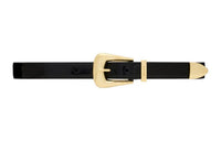 SAINT LAURENT Pointed Toe Metal End Design, Pin Buckle Leather Belts Women's Black Width  2.5CM