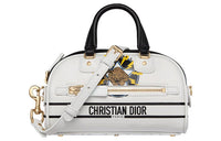 DIOR Cow Leather Bowling Bag, Handbag, Crossbody Bag Extra Mini Women's White